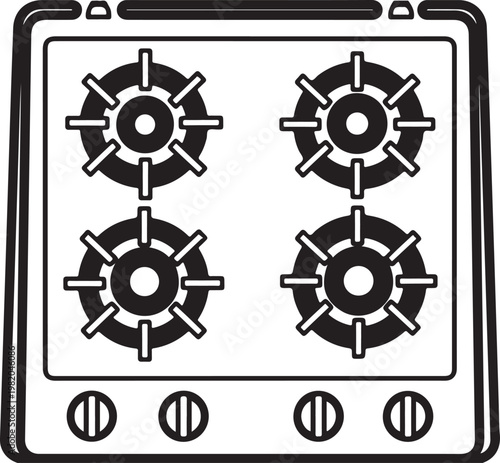 Gas Stove Top Line Icon for Kitchen Appliance Design and UI

