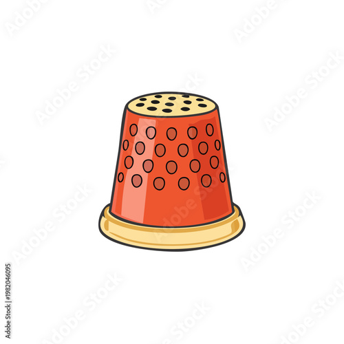 Bright orange thimble with golden rim and dimpled surface for sewing and crafting protection
