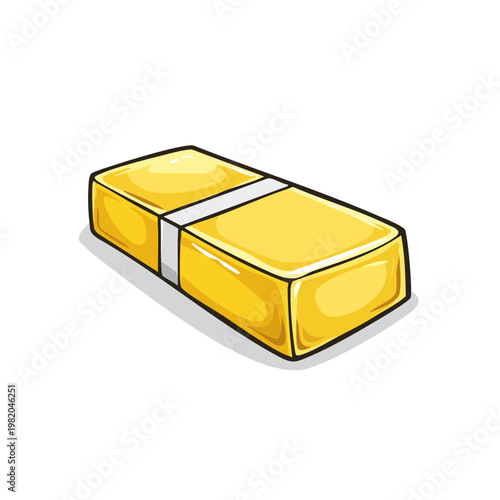 Cartoon yellow eraser with white band isolated on white background for art and education