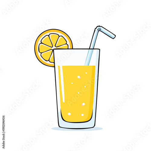 Refreshing Orange Juice in Tall Glass with Citrus Slice and Straw