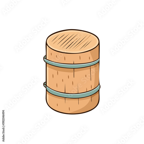 Wooden barrel with metal bands simple cartoon illustration isolated on white background