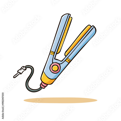 Styling tool for straightening hair with a cord and plug cartoon illustration