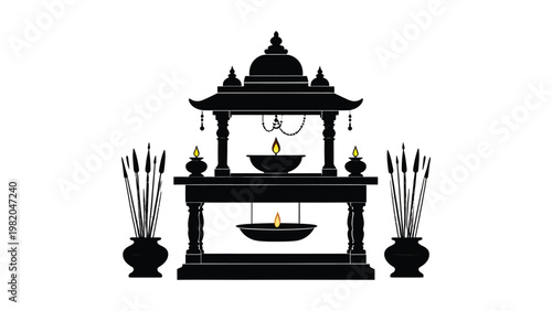 Traditional Asian altar with incense and candles.