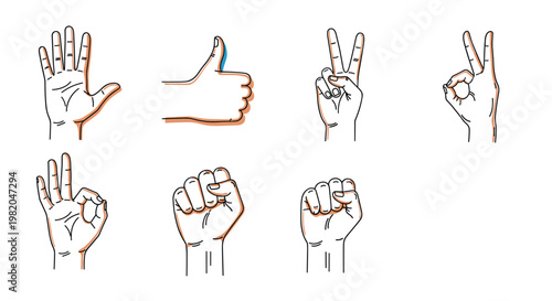 Collection of various hand-drawn sketches showing common hand gestures and signs for effective nonverbal communication and human expression concepts.