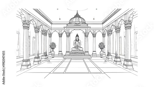 Buddha statue in a temple interior.