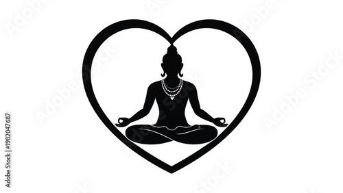 Meditating woman in heart shape.