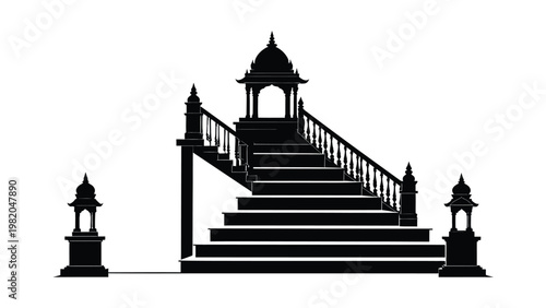 Black silhouette of a temple staircase.