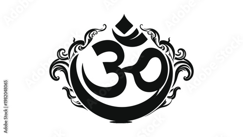 Om symbol with decorative swirls design.