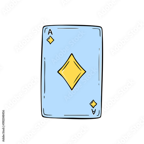 Hand drawn illustration of an ace of diamonds playing card