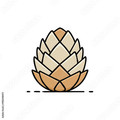 Stylized cone shape with layered petals and a bold outline representing nature and growth