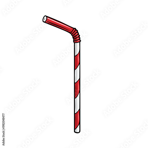 Red and white striped flexible drinking straw