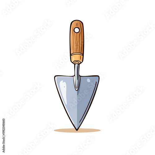 Handheld gardening trowel with wooden handle and metal blade for planting and digging