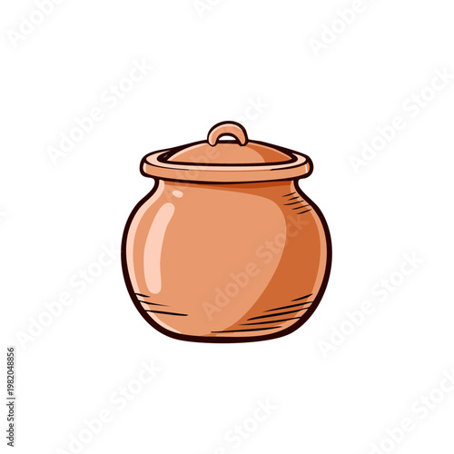 Hand drawn clay pot with lid simple illustration terracotta color