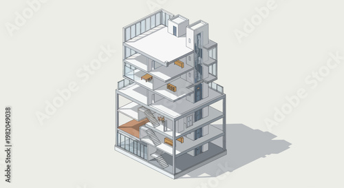Modern Architectural Building Design Isometric View.