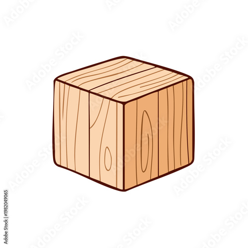Simple wooden cube with visible wood grain and lines illustration