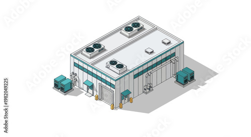 Modern Industrial Building with Rooftop HVAC Units and Outdoor Equipment.