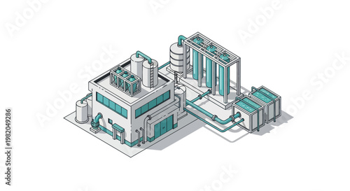 Modern industrial facility with advanced technology and clean energy systems.