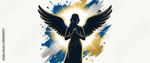Angel Silhouette with Radiant Wings and Protective Sacred Presence