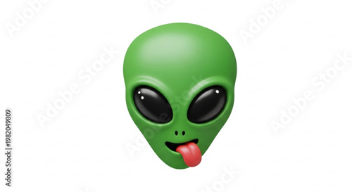 3D Green Alien Face Emoji Sticking Out Tongue