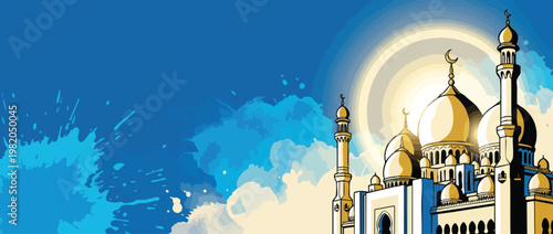 Beautiful Mosque Architecture with Golden Domes and Elegant Minarets