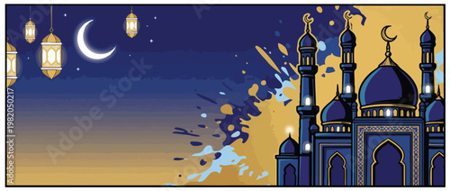 Beautiful Mosque Silhouette Presentation with Tidy Festive Islamic Ramadan Design