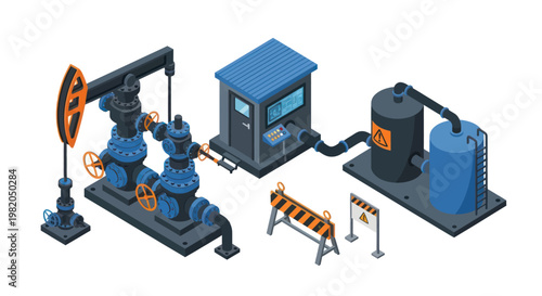 Oil Pump Jack and Industrial Equipment Set.