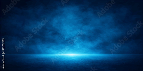 Abstract a dark, atmospheric backdrop, imbued with a mysterious blue aura, and a luminous glow that emanates from the horizon, evoking a sense of calm and mystery.