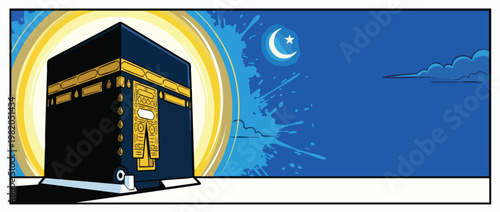 Kaaba with Elegant Sacred Light and Calm Spiritual Atmosphere at Night Banner