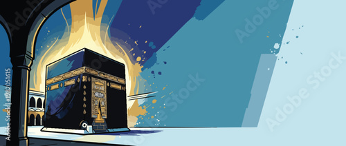 Kaaba with Elegant Sacred Light for Spiritual Atmosphere and Calmness Illustration