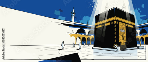 Kaaba with Elegant Spiritual Light in Calm Atmosphere Illustration