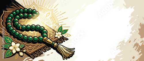 Prayer Beads Tasbih with Elegant Sacred Light and a Calm Devotional Atmosphere