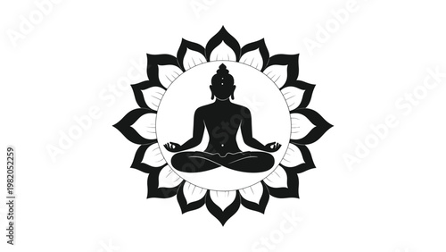 Black silhouette of Buddha in meditation.