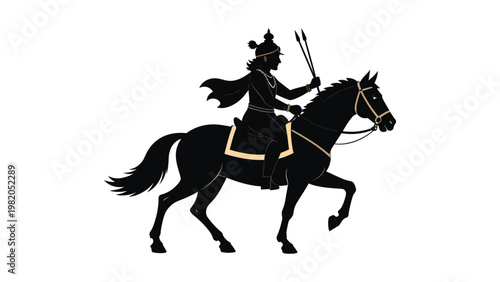 Warrior on horseback with sword silhouette.