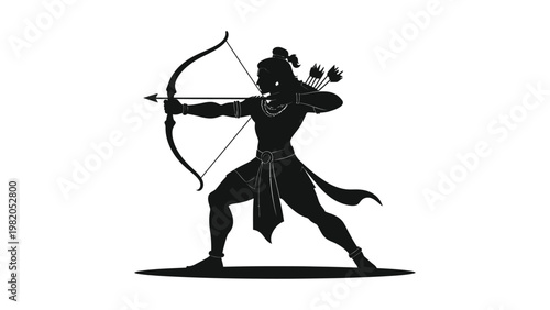 Silhouette of a man shooting a bow.