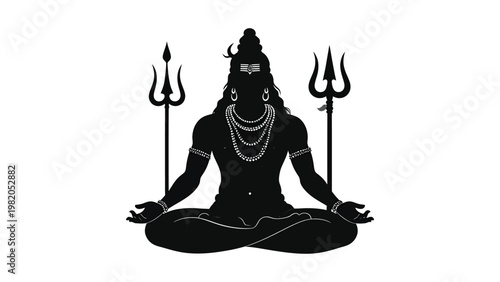 Black silhouette of Shiva in meditation.