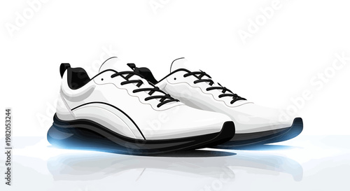 Modern white sneakers with black soles