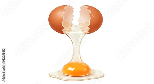 Broken brown egg with yolk and white