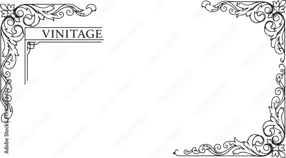 Fototapeta premium Vintage, ornate, black and white, frame border, decorative elements, illustration