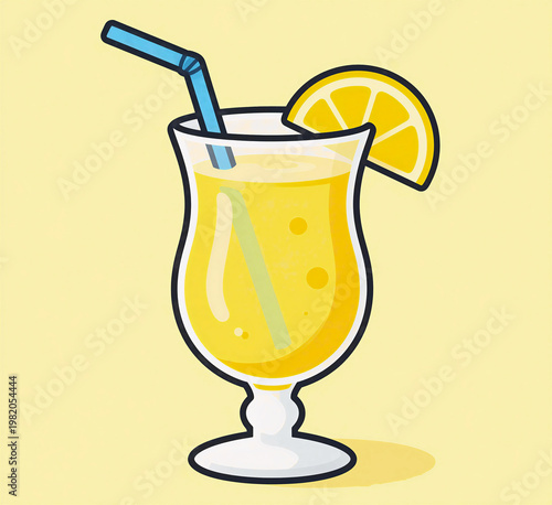 a glass with a summer fruit cocktail on a yellow background. vector graphics, artificial intelligence generator, AI, neural network image. background for the design