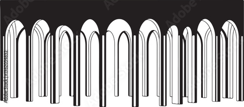 Modern, sleek arches, metallic shapes, black and white vector graphics