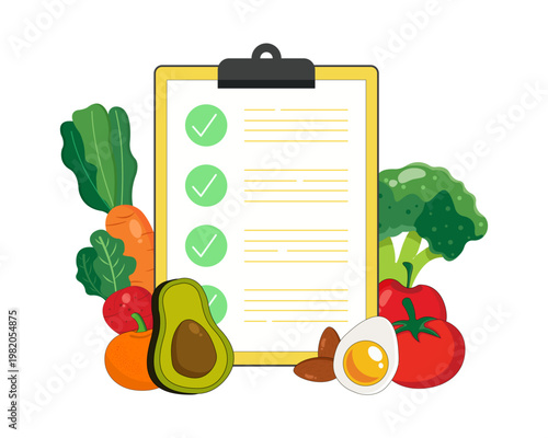 Diet plan with healthy food weight loss, calorie control with healthy fruits and vegetables