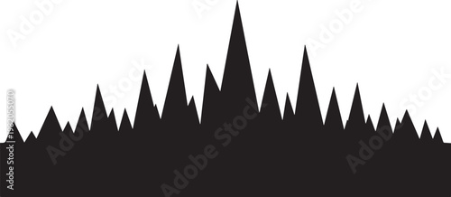 Black mountain range silhouette, vector landscape, geometric peaks, abstract background