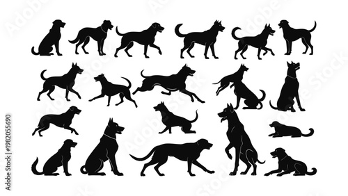 Collection of dog silhouettes in various poses.
