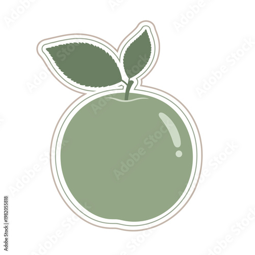A green apple with leaves on a white background sticker