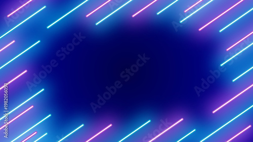 紺背景にピンクと水色のネオンラインが光るデジタルフレーム背景 配信やイベント向け 横長 16対9