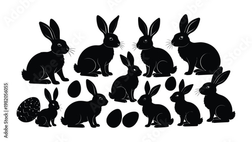 Black silhouettes of rabbits and eggs.