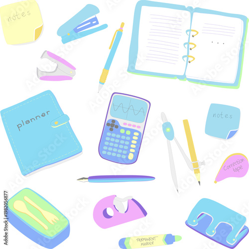 High school, middle school, college, supplies set, back to school concept