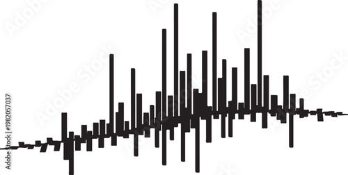 Sound wave, audio signal, waveform graph, black vector icon