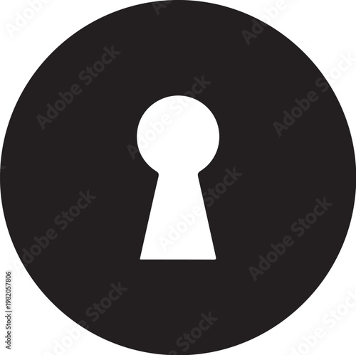 Black keyhole icon, white keyhole shape, circular keyhole symbol, black circle icon