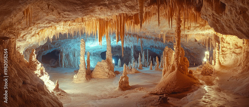 The underground cave, with its stalactites and stalagmites, showcases the grandeur of the geological wonders, providing a captivating backdrop.
